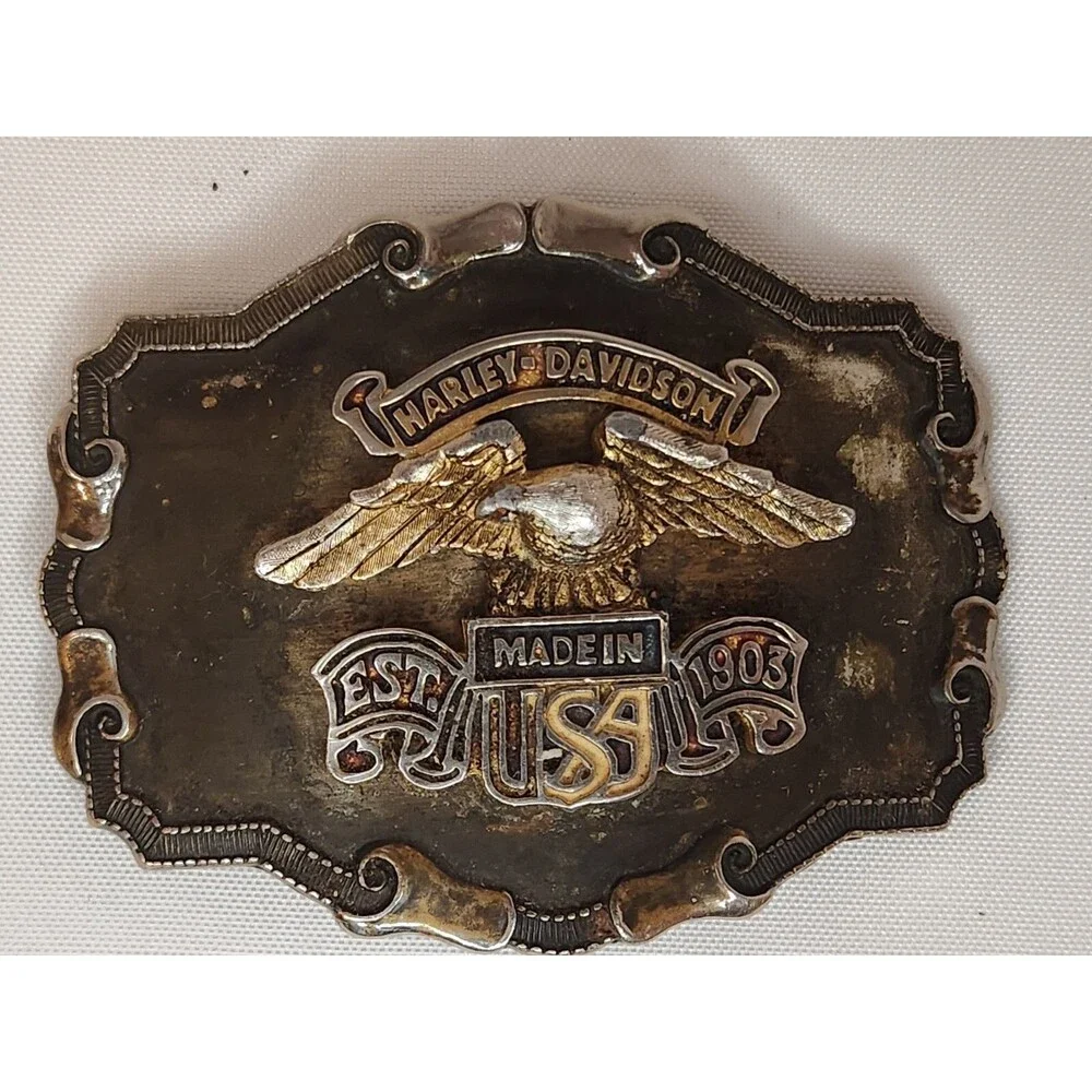 Vintage Harley Davidson Made in USA Eagle Est 1903 Brass Belt Buckle 1970's